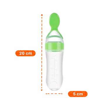 PACK2 TETERO CON CUCHARA PARA COMIDA LIQUIDA Y SOLIDA SEGURA COLOR VERDE Y+PAPEL REGALO - 4