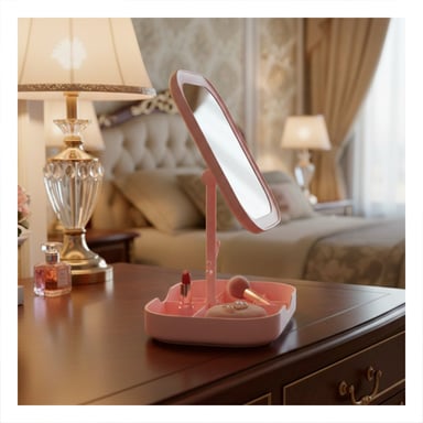 PACK6 ORGANIZADOR DE BELLEZA LED CUADRADO ROSADO CON COMPARTIMENTOS - 3