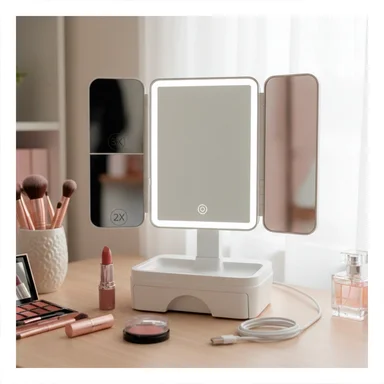 SISTEMA DE MAQUILLAJE LED TRIPLE CON CAJON BLANCO Y LUZ FRONTAL CLARA - 1