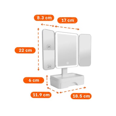 BASE DE BELLEZA CON ESPEJO LED TRIPLE BLANCO Y CAJON DESLIZANTE Y+REGALO STICKER - 4