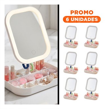 PACK6 ESTACION DE MAQUILLAJE LED CUADRADO BLANCO CON ESPACIOS FUNCIONALES - 1