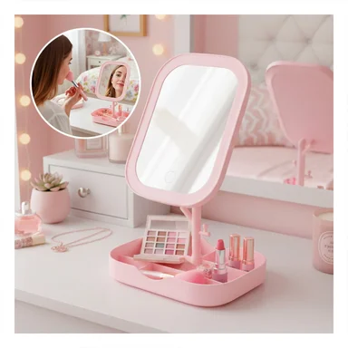PACK6 PANEL TOCADOR LED CUADRADO ROSADO CON BANDEJA FUNCIONAL Y+PAPEL REGALO - 2