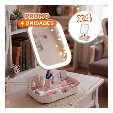 PACK4 UNIDAD TOCADOR CON ESPEJO LED CUADRADO BLANCO Y ORGANIZADOR - 1