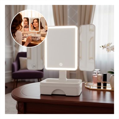 PACK2 ESTACION DE MAQUILLAJE LED TRIPLE BLANCO CON CAJON DE ALMACENAJE - 5