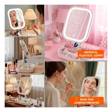 PACK2 MODULO DE BELLEZA LED CUADRADO BLANCO CON COMPARTIMENTOS PRACTICOS Y+PAPEL REGALO - 3