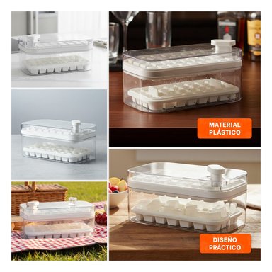 PACK2 CONTENEDOR BLANCO PARA CUBOS DE HIELO CON PRACTICO CLIC Y+PAPEL REGALO - 3