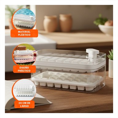 PACK2 CONTENEDOR BLANCO PARA CUBOS DE HIELO CON PRACTICO CLIC Y+PAPEL REGALO - 5