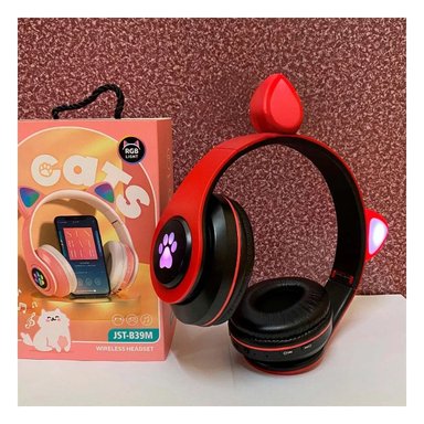 CASCOS WIRELESS TIPO GATO CON LUCES CON HUELLITAS PARA DIVERSION COLOR ROJO Y+LIGAS REGALO - 1