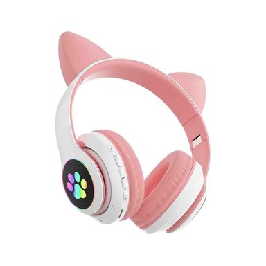 PACK6 HEADSET BLUETOOTH TIPO GATO CON LUCES CON HUELLITAS PARA LLAMADAS ROSADO Y+REGALO STICKER - 2