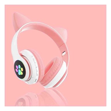 PACK6 HEADSET BLUETOOTH TIPO GATO CON LUCES CON HUELLITAS PARA LLAMADAS ROSADO Y+REGALO STICKER - 3