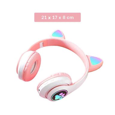 PACK6 HEADSET BLUETOOTH TIPO GATO CON LUCES CON HUELLITAS PARA LLAMADAS ROSADO Y+REGALO STICKER - 4