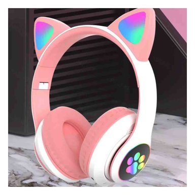 PACK6 HEADSET BLUETOOTH TIPO GATO CON LUCES CON HUELLITAS PARA LLAMADAS ROSADO Y+REGALO STICKER - 5