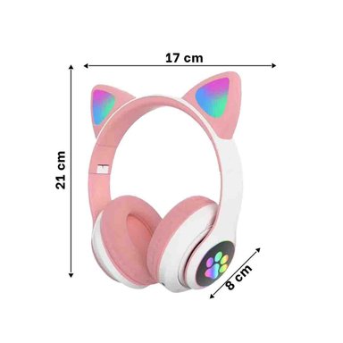 PACK12 CASCOS INALAMBRICO TIPO GATO CON LUCES CON HUELLITAS PARA MUSICA ROSADO - 4