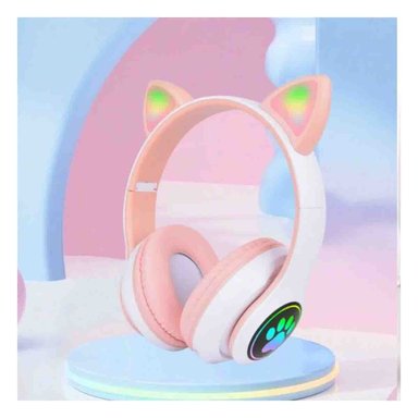 PACK12 CASCOS INALAMBRICO TIPO GATO CON LUCES CON HUELLITAS PARA MUSICA ROSADO - 5