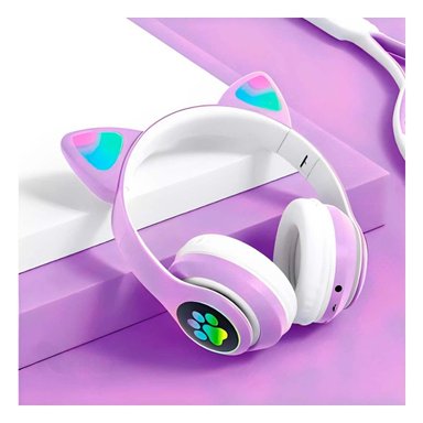 PACK4 AUDIFONOS DEPORTIVOS TIPO GATO CON LUCES CON HUELLITAS PARA JUEGO MORADO - 3