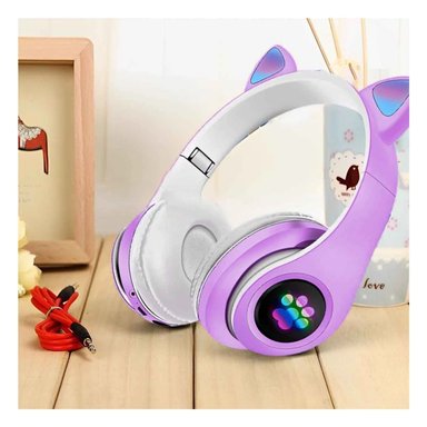 PACK4 AUDIFONOS DEPORTIVOS TIPO GATO CON LUCES CON HUELLITAS PARA JUEGO MORADO - 5