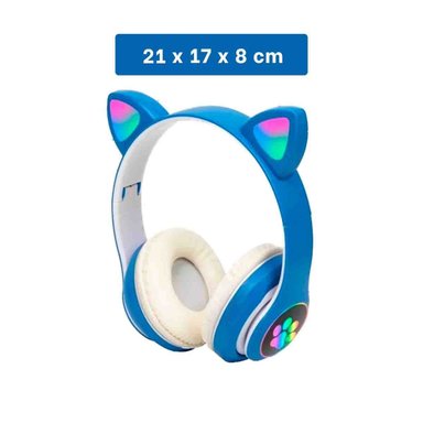 PACK4 HEADSET WIRELESS TIPO GATO CON LUCES CON HUELLITAS PARA ENTRENAR AZUL Y+REGALO STICKER - 4
