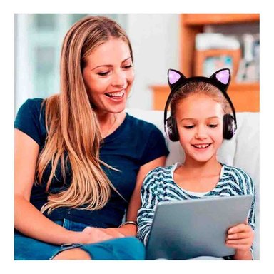 PACK6 HEADSET BLUETOOTH TIPO GATO CON LUCES CON HUELLITAS PARA LLAMADAS NEGRO Y+REGALO STICKER - 5