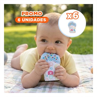 PACK6 MANOPLA INFANTIL EN COLOR CELESTE CON FORMA DE DONA MORDEDORA Y+REGALO STICKER - 1