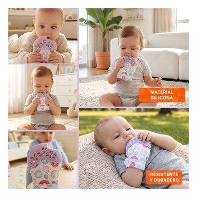 PACK6 MANOPLA MORDEDORA EN FORMA DE DONA EN COLOR LILA INFANTIL Y+PAPEL REGALO - 3