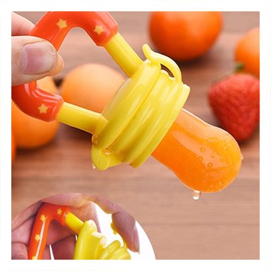 ALIMENTADOR INFANTIL CON SILICONA EN COLOR NARANJA Y ESTRELLITAS DECORATIVAS - 1