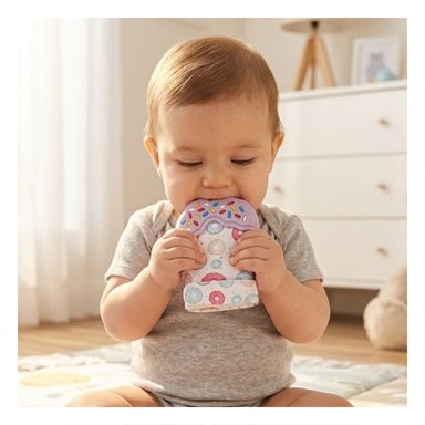 MORDEDOR INFANTIL TIPO FORMA DE DONA EN COLOR LILA CON GUANTE FLEXIBLE - 2
