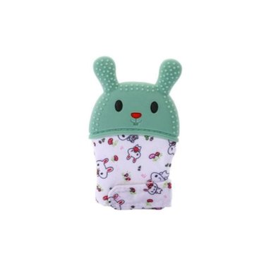 PACK12 MANOPLA MORDEDORA EN COLOR VERDE AGUA CON FORMA DE CONEJO SUAVE Y+REGALO STICKER - 2