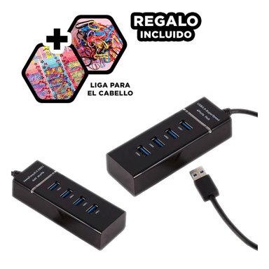 PACK6 CONECTOR 4 ENTRADAS HUB 303 COLOR NEGRO PARA COMPUTADORA Y LAPTOP Y+PAPEL REGALO - 3