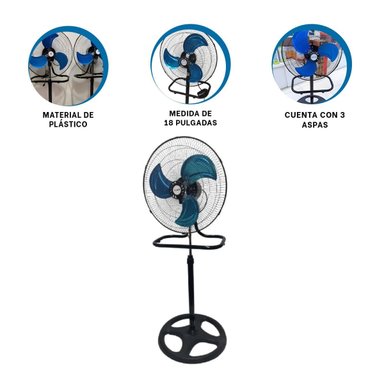 VENTILADOR ELECTRICO 18PULG NEGRO CON AZUL AJUSTABLE POTENTE CON BASE FIRME - 3
