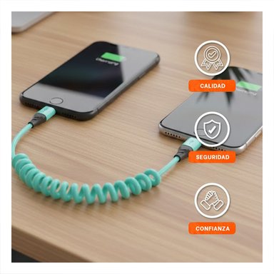 PACK12 CORDON RESORTE 4 EN 1 USB C 1,5M CELESTE CABLE DE ENERGIA PARA MOVILES - 3