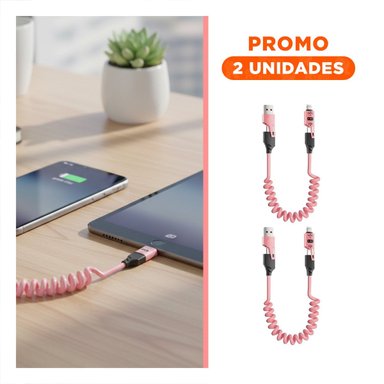 PACK2 ACCESORIO RESORTE 4 EN 1 USB C 1,5M ROSADO CABLE PARA DISPOSITIVOS - 1