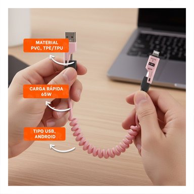 CONECTOR RESORTE 4 EN 1 USB C 1,5M ROSADO ACCESORIO PARA TABLET Y+POST IT - 2