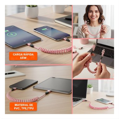 CONECTOR RESORTE 4 EN 1 USB C 1,5M ROSADO ACCESORIO PARA TABLET Y+POST IT - 5
