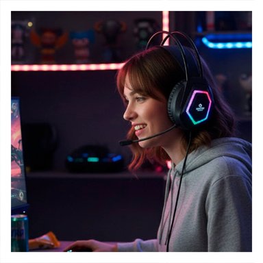 PACK6 CASCOS NEGRO GAMER PRO CON MICROFONO PARA CONSOLA Y COMPUTADORA Y+REGALO STICKER - 3