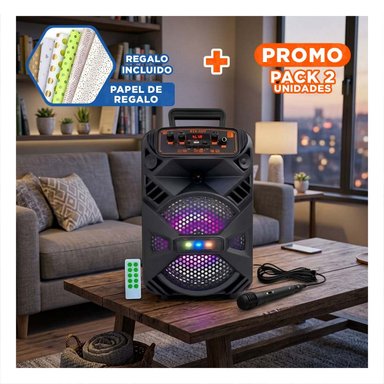 PACK2 PARLANTE TORRE BLUETOOTH CON LUZ LED NEGRO CON WOOFER ILUMINADO RGB Y+PAPEL REGALO - 1