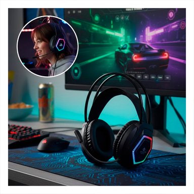 HEADSET CON MICROFONO GAMER PRO PARA CONSOLA SONIDO ESTEREO NEGRO Y+REGALO STICKER - 5