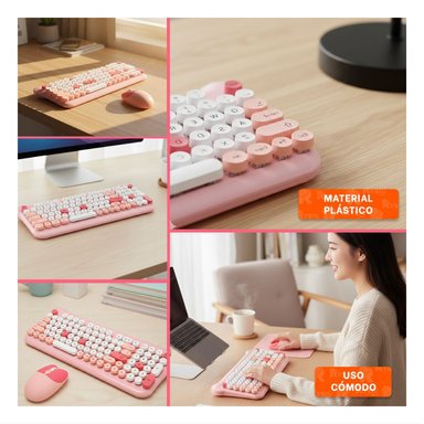 PACK2 CONJUNTO PARA TRABAJO DIARIO TECLADO COMODO Y MOUSE ROSADO Y+PAPEL REGALO - 3