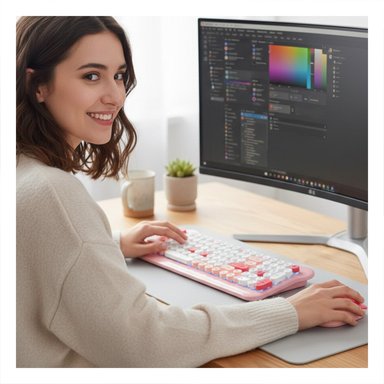 PACK2 CONJUNTO PARA TRABAJO DIARIO TECLADO COMODO Y MOUSE ROSADO Y+PAPEL REGALO - 5