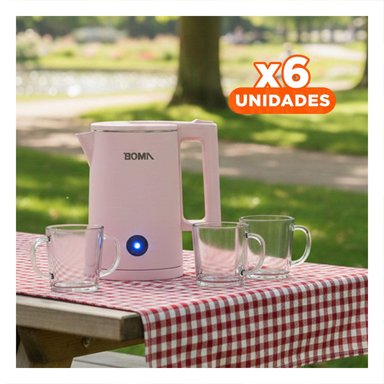 PACK6 TETERA ELECTRICA 1800ML ROSADO CON SISTEMA SEGURO Y RESISTENTE Y+REGALO STICKER - 1