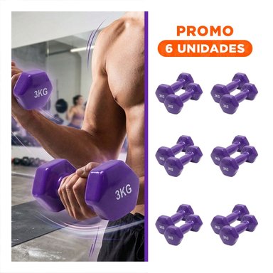 PACK6 DUMBBELL RESISTENTE MORADO 3 KG PARA ENTRENAMIENTO - 1