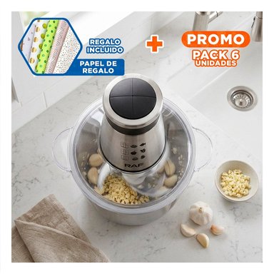 PACK6 TRITURADOR COMPACTO DE ALIMENTOS 3L PLATEADO PARA EL HOGAR Y+PAPEL REGALO - 1