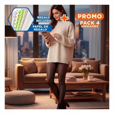 PACK4 LEGGINS TERMICOS DE MUJER CON TALLA UNICA EFECTO PIEL COLOR NEGRO DE LUJO Y+PAPEL REGALO - 1