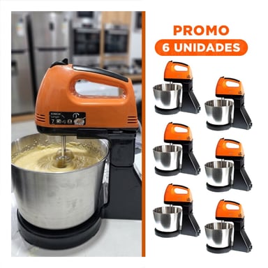PACK6 BATIDORA ELECTRICA PEDESTAL CON TAZON 2L COLOR NARANJA PARA MEZCLAS HOGAR - 1
