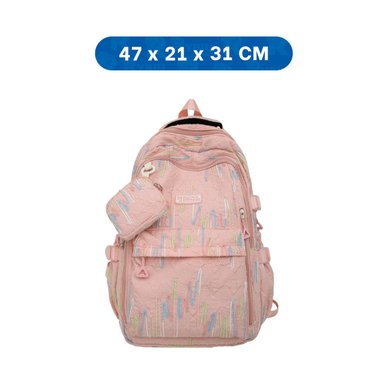 MORRAL UNIVERSITARIO RAYAS COLORIDAS ROSADO CON DISEÑO JUVENIL Y+LIGAS REGALO - 4