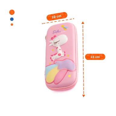 ESTUCHE COMPACTO JIRAFA ROSADO ALTO RELIEVE PARA GUARDAR UTILES ESCOLARES Y+REGALO STICKER - 4