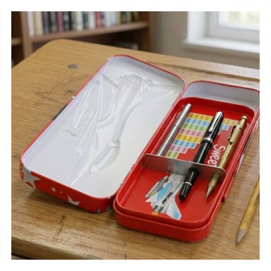 PACK2 CAJA METALICA ESCOLAR BLANCO CON SEPARADOR PARA ORGANIZAR UTILES Y+PAPEL REGALO - 2
