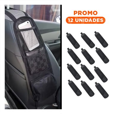 PACK12 COMPLEMENTO ORGANIZADOR DE ASIENTO DE AUTO NEGRO CON ESPACIOS AMPLIOS Y+REGALO STICKER - 1