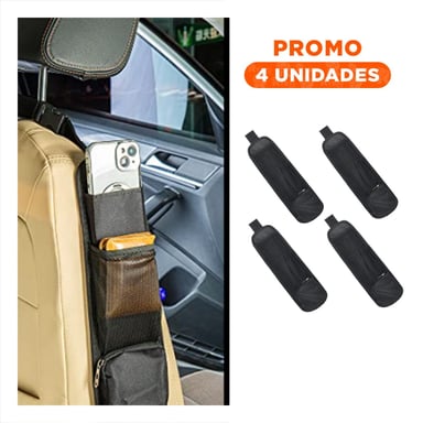 PACK4 SOPORTE ORGANIZADOR DE ASIENTO DE AUTO NEGRO CON DISENO PRACTICO Y+REGALO STICKER - 1