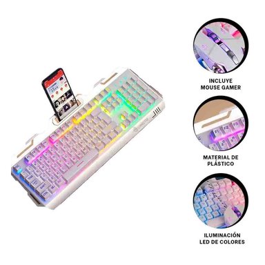 PACK2 CONTROL INALAMBRICO GAMER CON MOUSE LUZ LED RGB PARA PC COLOR BLANCO - 5