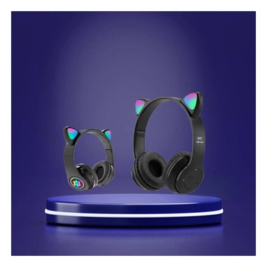 PACK6 AUDIFONOS TIPO GATO CON LUCES COLOR NEGRO PARA COMPUTADORA Y OFICINA - 3